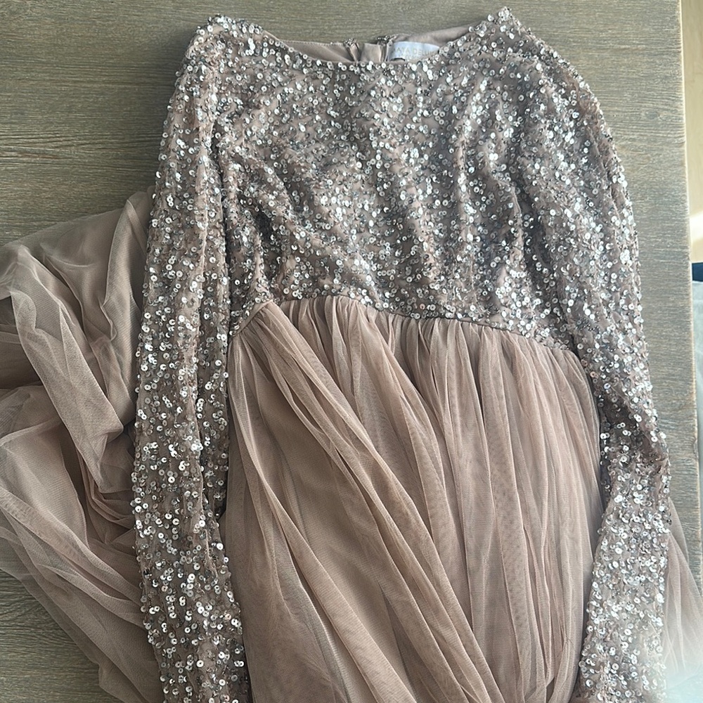Maya Maternity Sequin and Tulle Maxi Dress in Rose Gold